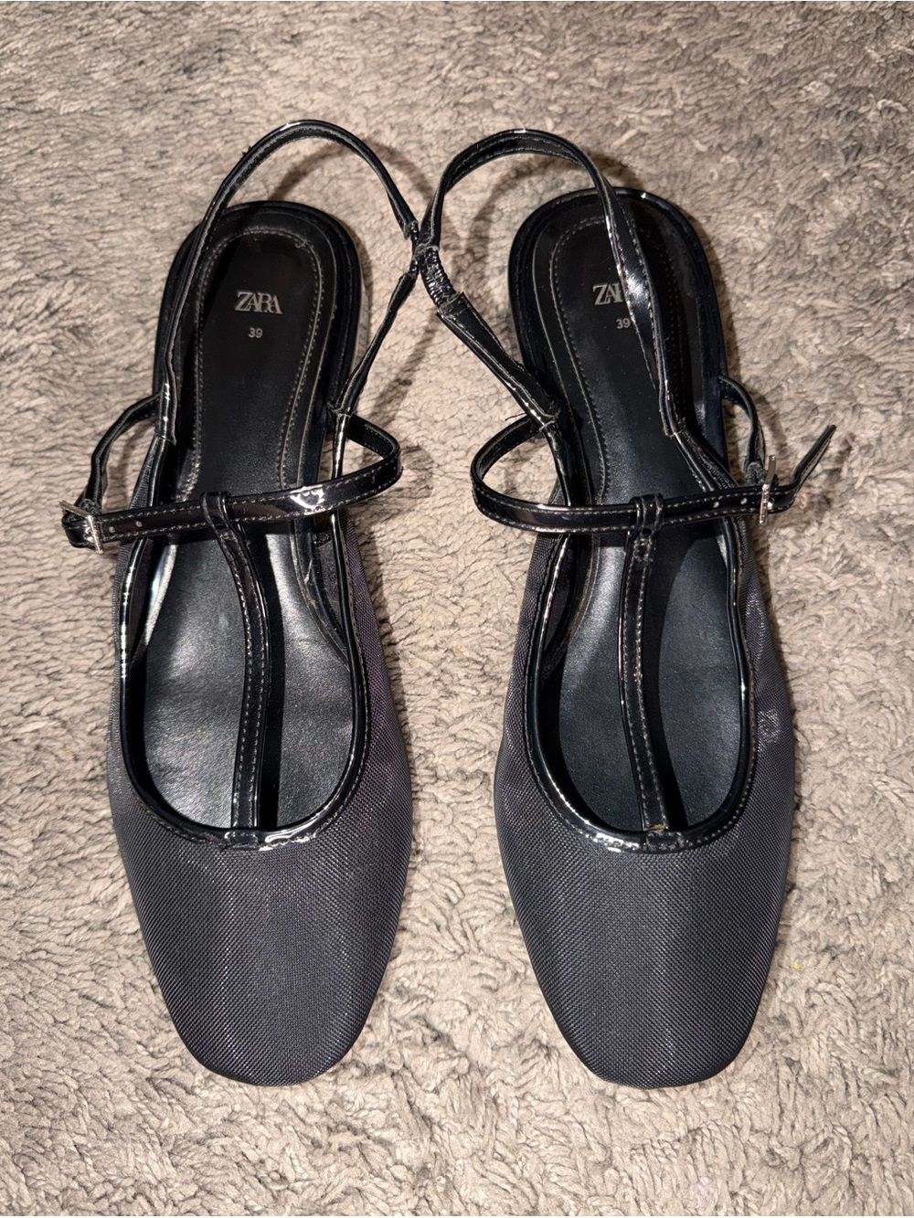 Zara Black T-Strap Square-Toe with small heel